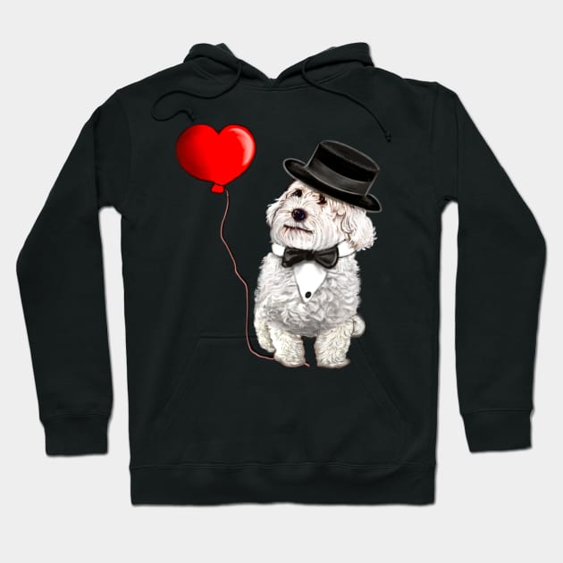 The Best Valentine’s Day Gift ideas 2022, Cavalier king charles spaniel fancy dress bow tie and hat, white Cavoodle Cavapoo Valentine’s day Hoodie by Artonmytee